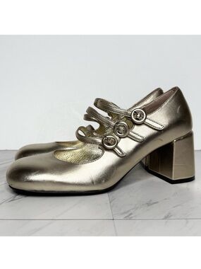 Jeffrey Campbell Gold Faux Leather Mary Jane Pump 8 1/2